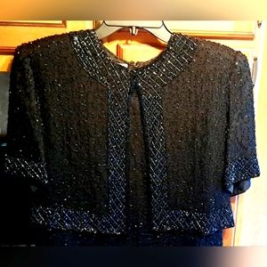 Ladies VTG Gorgeous BRILLIANTE 100% SILK Beaded Gown With Built In Jacket   LRG